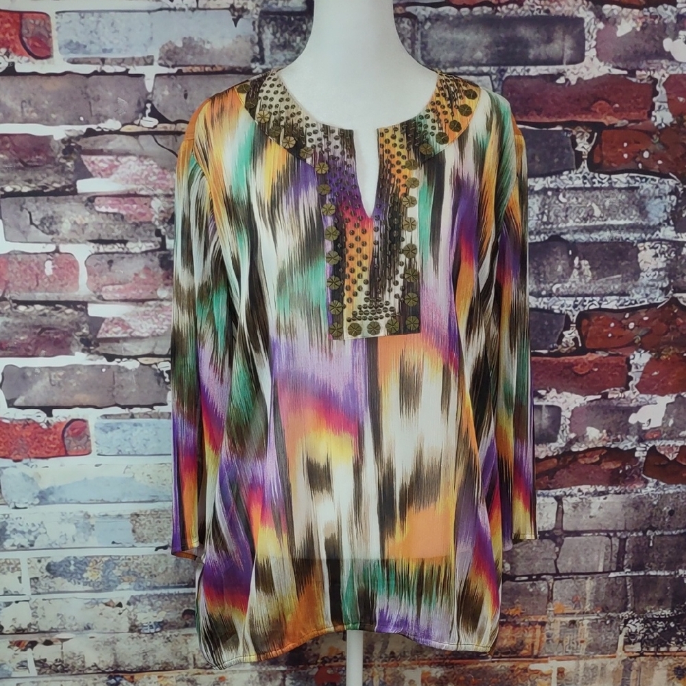 Chico's Semi-sheer Abstract Print Tunic Top
